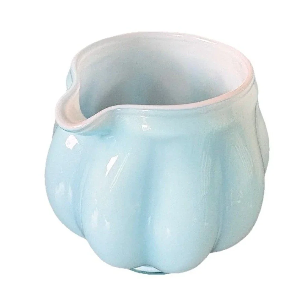 Vintage Fenton Melon Pattern Aqua Blue Glass Pitcher W/Applied Handle EXCELLENT - Picture 2 of 7